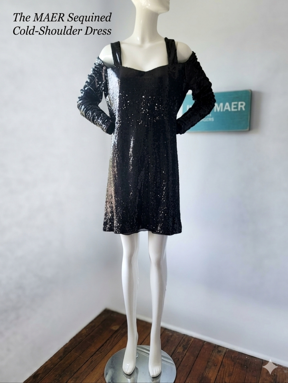 ME Makeover Essentials Black Sequin Cold-Shoulder Dress